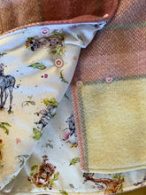 Load image into Gallery viewer, Pink Check 100% Wool Reversible Hooded Long Fronted Vest Lined in Baby Safari Animals - Age 1
