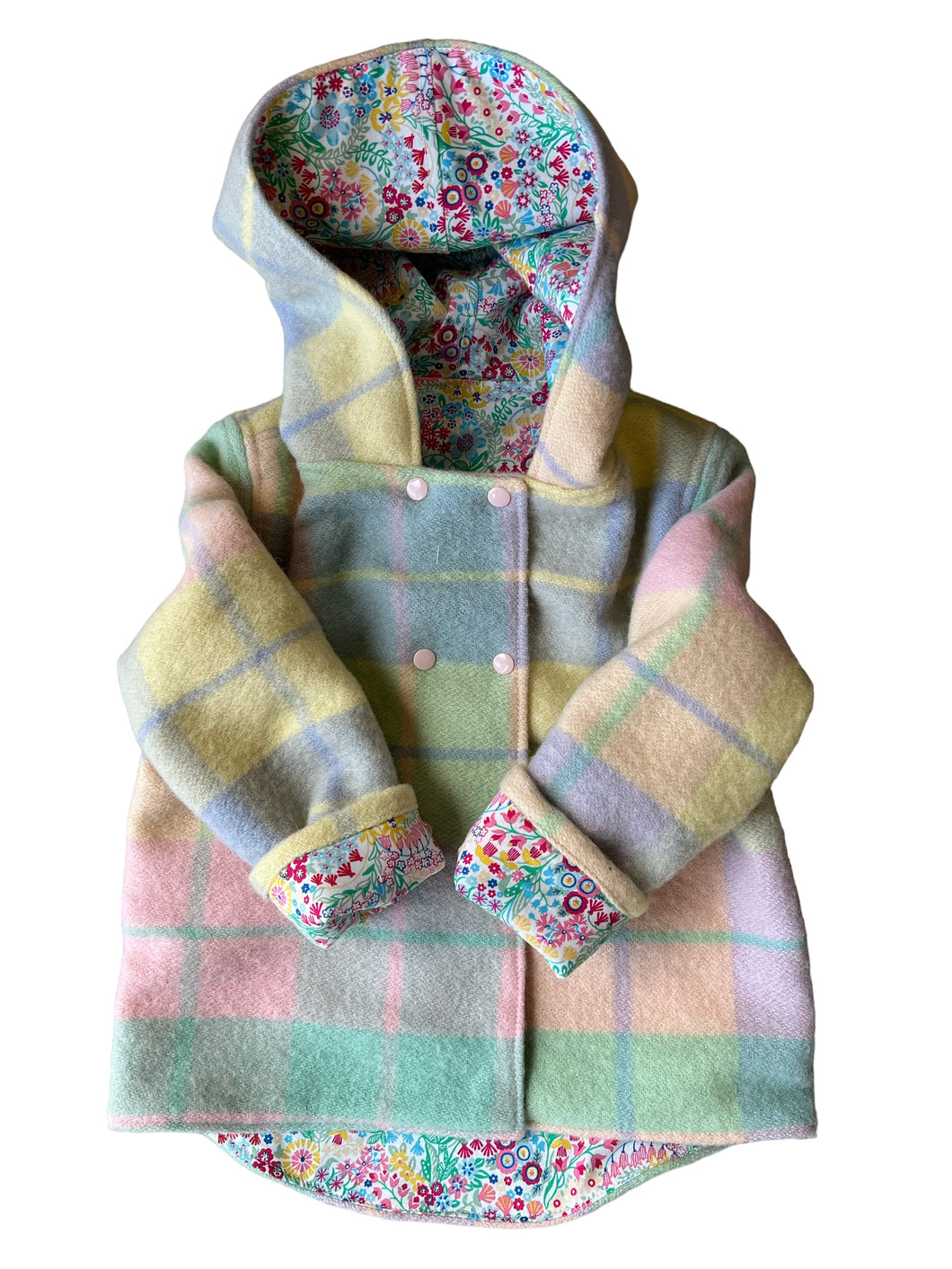 OOAK - Upcycled 100% Gelato Check Reversible Hooded Coat Lined Liberty - Age 4