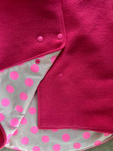 Load image into Gallery viewer, Hot Pink 100% Wool Reversible Hooded Long Fronted Vest Lined in Tula Pink Neon Pink Spots
