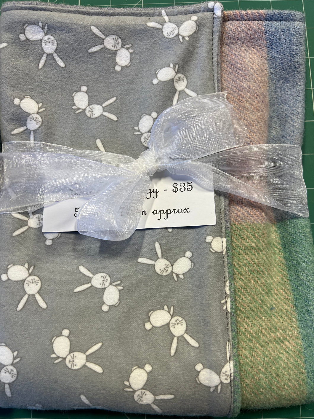 Buggy Snuggy - 100% Wool & Soft Cotton Flannelette - Grey Rabbits