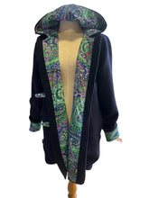 Load image into Gallery viewer, Limited Edition Ladies New 100% Wool Navy Blue Coat Lined 100% Cotton Jungle Paisley Cobalt - MADE TO ORDER
