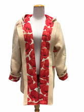 Load image into Gallery viewer, OOAK Upcycled Ladies Butter Cream 100% NZ Wool Lined Cream Poppies 100% Cotton Size 12
