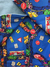 Load image into Gallery viewer, Blue 100% Wool Reversible Hooded Vest Lined in Cars &amp; Roads
