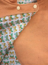 Load image into Gallery viewer, Apricot 100% Wool Reversible Hooded Vest Lined in Apricot &amp; Green Butterflies
