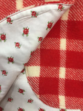 Load image into Gallery viewer, Red Check 100% Wool Reversible Hooded Vest Lined in White with Red Rosebuds
