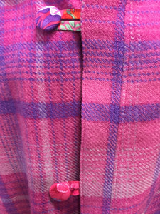 OOAK Upcycled Ladies Coat Bright Pink Check 100% NZ Wool Lined 100% Cotton  - Size 18