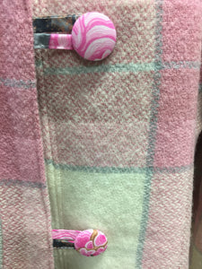 OOAK Upcycled Ladies Coat Pink Check 100% NZ Wool Lined 100% Cotton