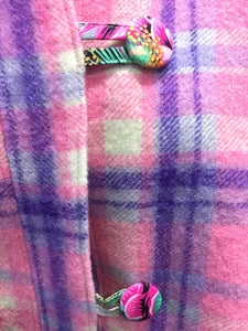 OOAK Upcycled Ladies Coat Pink & Purple Check 100% NZ Wool Lined 100% Cotton