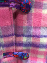 Load image into Gallery viewer, OOAK Upcycled Ladies Coat Pink &amp; Purple Check 100% NZ Wool Lined Lotus Flowers 100% Cotton
