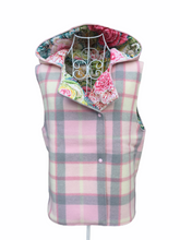 Load image into Gallery viewer, OOAK Ladies Pink &amp; Grey Check Reversible Hooded Vest Lined Brassica - Size M-L
