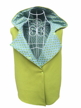 Load image into Gallery viewer, OOAK Ladies Lime Green Wool Reversible Hooded Vest Lined Spot Fabric - Size S-M
