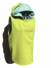 Load image into Gallery viewer, OOAK Ladies Lime Green Wool Reversible Hooded Vest Lined Spot Fabric - Size S-M
