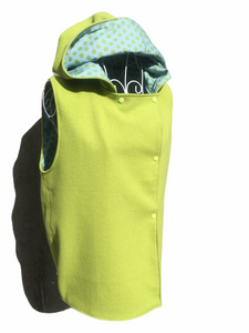 OOAK Ladies Lime Green Wool Reversible Hooded Vest Lined Spot Fabric - Size S-M