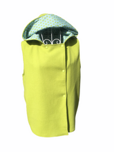 Load image into Gallery viewer, OOAK Ladies Lime Green Wool Reversible Hooded Vest Lined Spot Fabric - Size S-M
