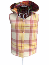 Load image into Gallery viewer, OOAK Ladies Blush Pink &amp; Cream Check Reversible Hooded Vest Lined Floral Fabric - Size S-M
