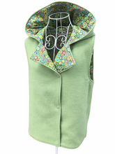 Load image into Gallery viewer, OOAK Ladies Sage Green Reversible Hooded Vest Lined Green Paperweight Fabric - Size S-M
