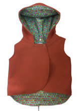 Load image into Gallery viewer, Blush Pink 100% Wool Reversible Hooded Vest Lined in Green Cats Eyes
