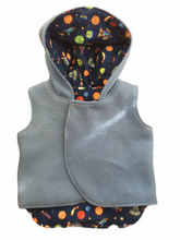 Load image into Gallery viewer, Blue 100% Wool Reversible Hooded Vest Lined in Blue Space Theme
