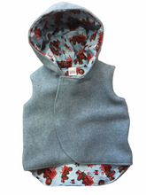 Load image into Gallery viewer, Blue 100% Wool Reversible Hooded Vest Lined in Red Tractors
