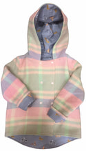 Load image into Gallery viewer, OOAK - Upcycled 100% Wool Pink &amp; Green Check Reversible Hooded Coat Lined Grey Wild Animals - Age 5
