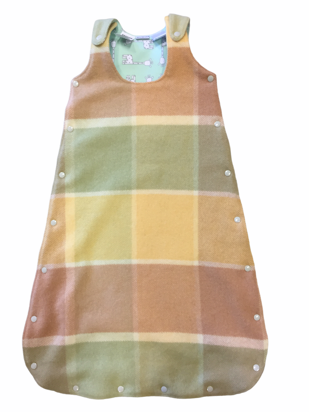 Upcycled Wool Sleeping Bags lined in 100% Cotton Mint Green Giraffe Flannel