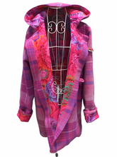 Load image into Gallery viewer, OOAK Upcycled Ladies Coat Bright Pink Check 100% NZ Wool Lined 100% Cotton  - Size 18
