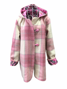 OOAK Upcycled Ladies Coat Pink Check 100% NZ Wool Lined 100% Cotton