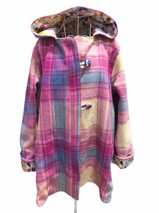 OOAK Upcycled Ladies Coat Pink Check 100% NZ Wool Lined 100% Cotton  - Size 16