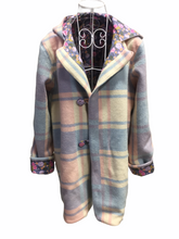 Load image into Gallery viewer, OOAK Upcycled Ladies Coat Pink &amp; Blue Check 100% NZ Wool Lined 100% Cotton
