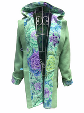 Load image into Gallery viewer, OOAK Upcycled Ladies Coat Apple Green 100% NZ Wool Lined 100%
