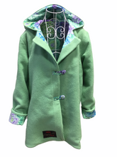 Load image into Gallery viewer, OOAK Upcycled Ladies Coat Apple Green 100% NZ Wool Lined 100%
