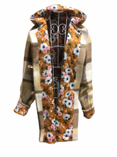 Load image into Gallery viewer, OOAK Upcycled Ladies Coat Brown &amp; Cream Check 100% NZ Wool Lined 100% Cotton
