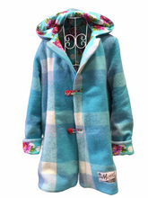 Load image into Gallery viewer, OOAK Upcycled Ladies Turquoise Check 100% NZ Wool Lined 100% Cotton Made to Order
