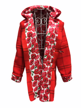 Load image into Gallery viewer, OOAK Upcycled Ladies Coat Red Check 100% NZ Wool Lined 100% Cotton
