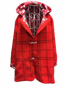 OOAK Upcycled Ladies Coat Red Check 100% NZ Wool Lined 100% Cotton