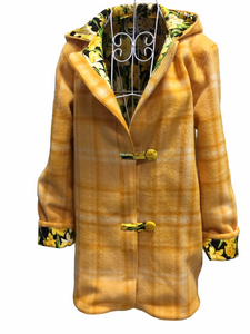 OOAK Upcycled Ladies Coat Lemon Check 100% NZ Wool Lined 100%