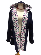 Load image into Gallery viewer, OOAK Upcycled Ladies Coat Navy Blue 100% NZ Wool Lined 100% Cotton
