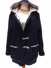 Load image into Gallery viewer, OOAK Upcycled Ladies Coat Navy Blue 100% NZ Wool Lined 100% Cotton
