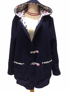 OOAK Upcycled Ladies Coat Navy Blue 100% NZ Wool Lined 100% Cotton