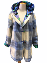 Load image into Gallery viewer, OOAK Upcycled Ladies Blue Check Coat 100% NZ Wool Lined 100% Cotton - Size 14
