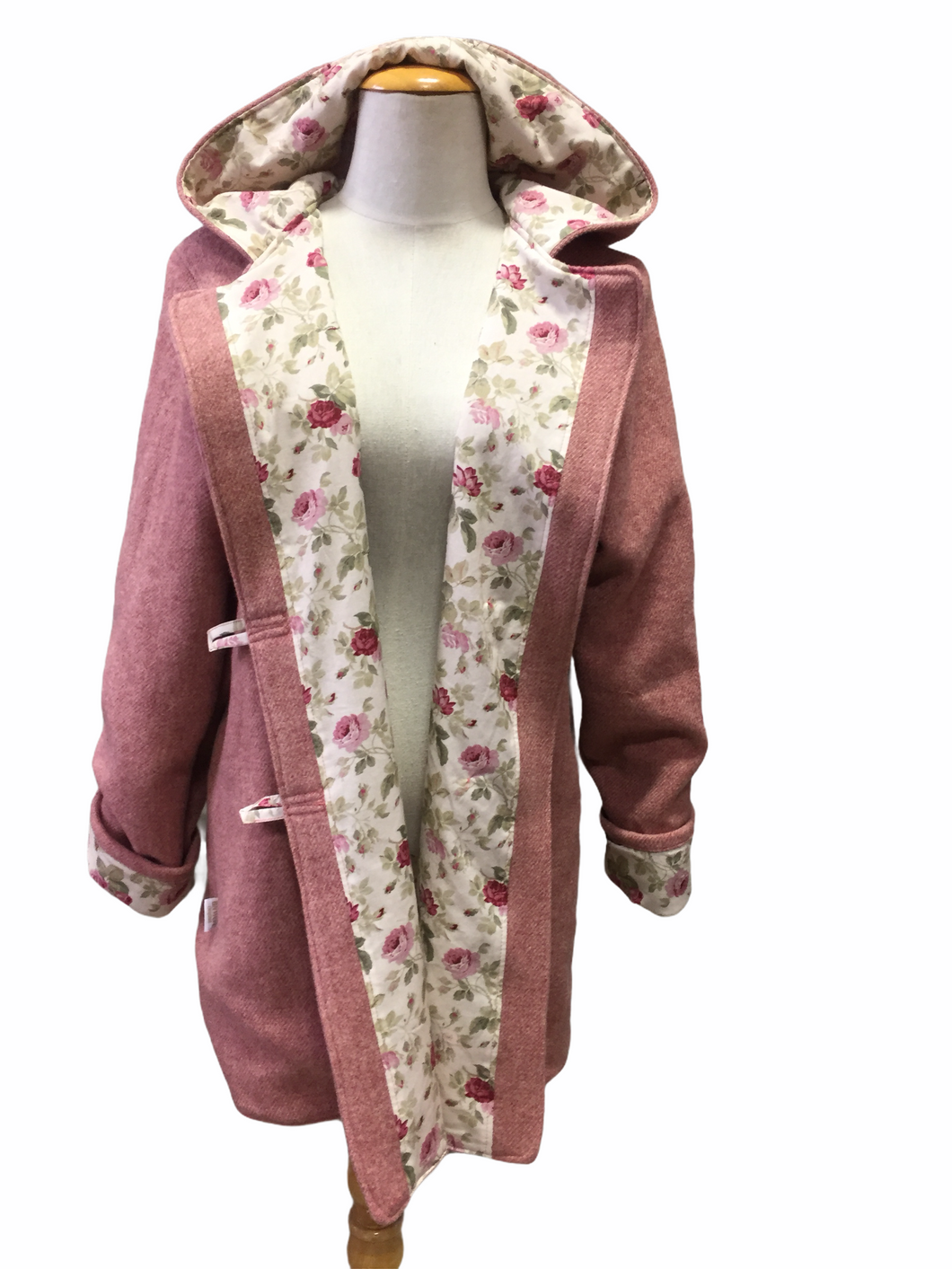 OOAK Upcycled Ladies Raspberry Blush Coat 100% NZ Wool Lined 100% Cotton  - Size 12