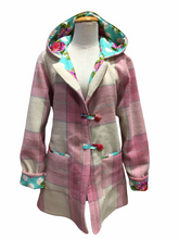 Load image into Gallery viewer, OOAK Upcycled Ladies Coat Pink &amp; Grey Check 100% NZ Wool Lined 100% Cotton Made to Order
