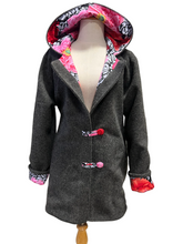 Load image into Gallery viewer, OOAK Ladies Upcycled 100% Wool Charcoal Grey Coat Lined 100% Cotton - MADE TO ORDER
