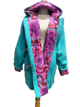 Load image into Gallery viewer, OOAK Upcycled Ladies Turquoise Coat 100% NZ Wool Lined 100% Cotton - MADE TO ORDER
