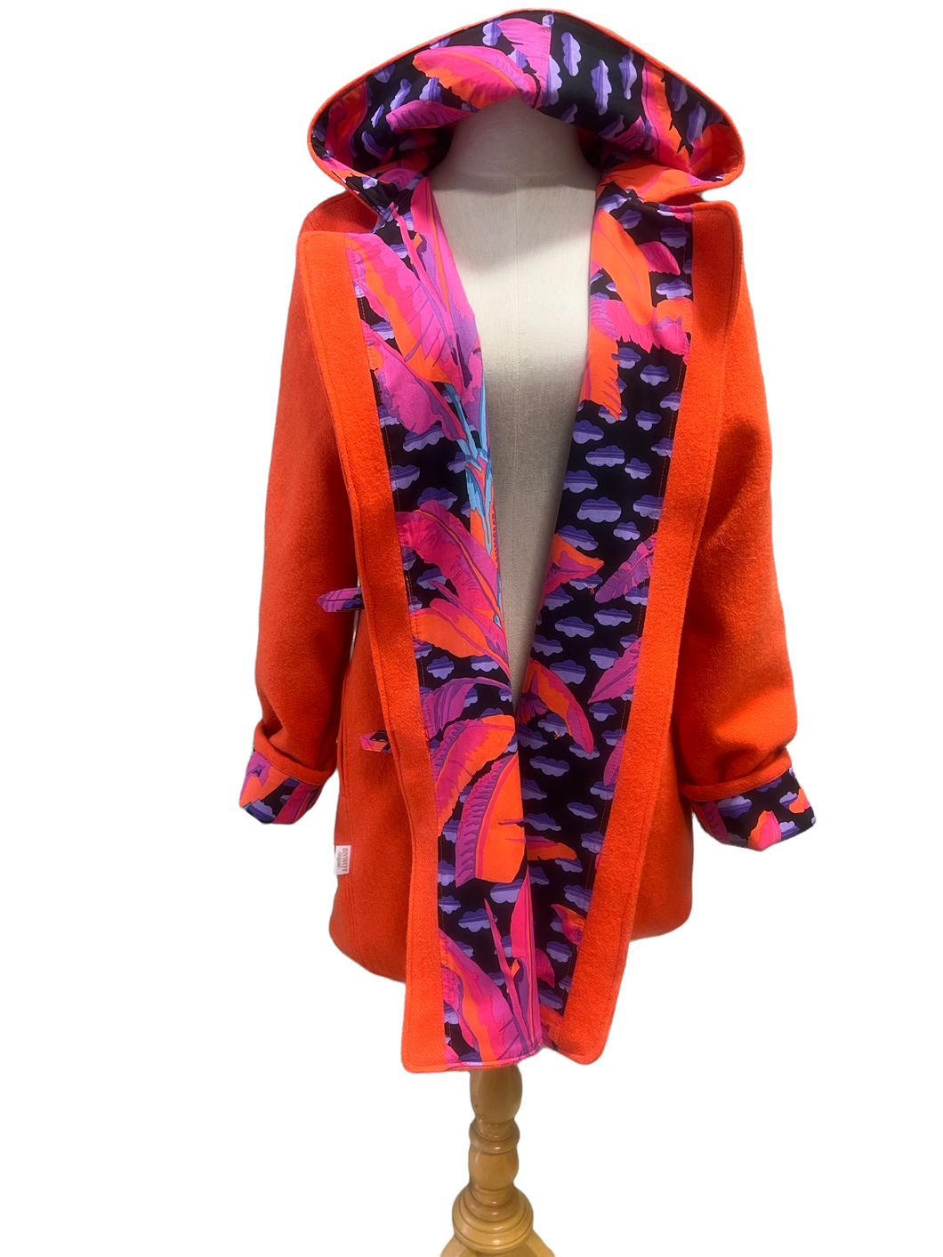 OOAK Upcycled Ladies Orange Coat 100% NZ Wool Lined 100% Cotton  - Size 12