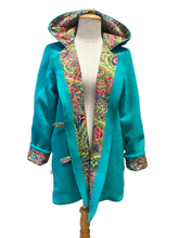 Load image into Gallery viewer, OOAK Ladies Upcycled 100% Wool Turquoise Coat Lined 100% Cotton - MADE TO ORDER
