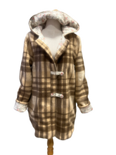 Load image into Gallery viewer, Upcycled Ladies Brown Check Coat 100% NZ Wool Lined 100% Cotton - Size 12
