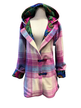 Load image into Gallery viewer, OOAK Ladies Upcycled 100% Wool Pink, Blue &amp; Cream Plaid Coat Lined 100% Cotton - MADE TO ORDER
