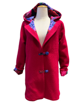 Load image into Gallery viewer, OOAK Ladies Upcycled 100% Wool Cherry Red Coat Lined 100% Cotton - MADE TO ORDER
