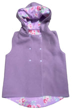 Load image into Gallery viewer, Lilac 100% Wool Reversible Hooded Long Fronted Vest Lined in Lilac Floral - Age 10
